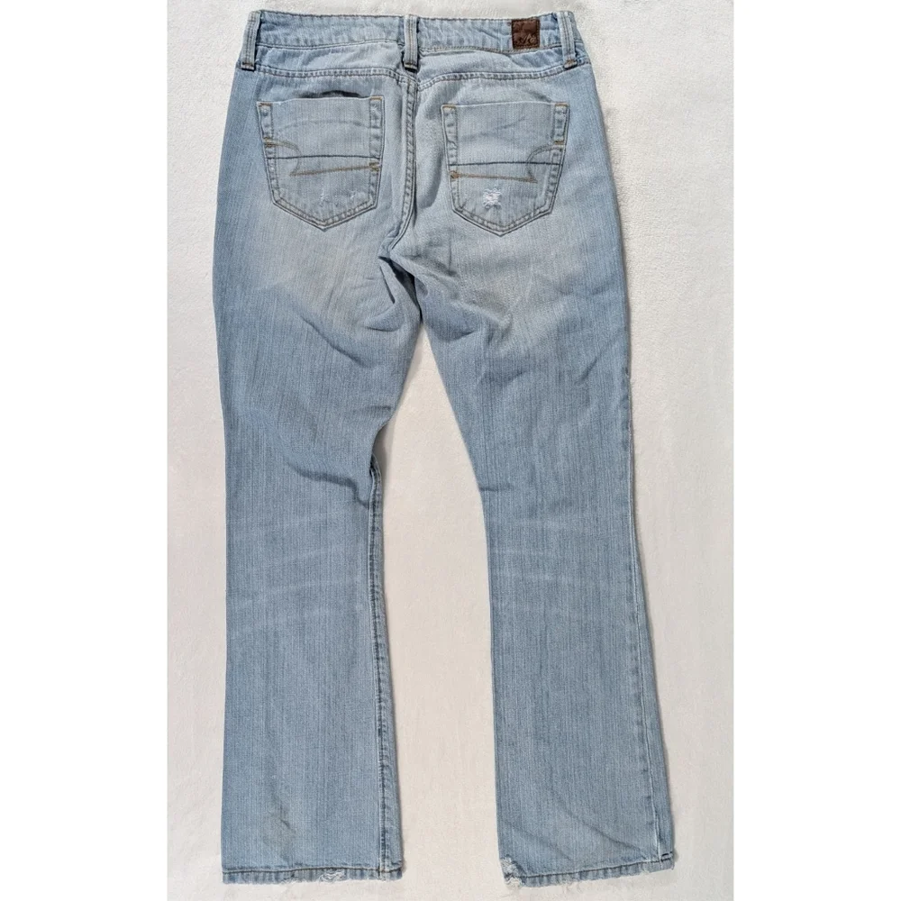 ❤️ American Eagle True Boot Distressed 100% Cotton Size 0 Short Light Wash - Picture 6 of 14